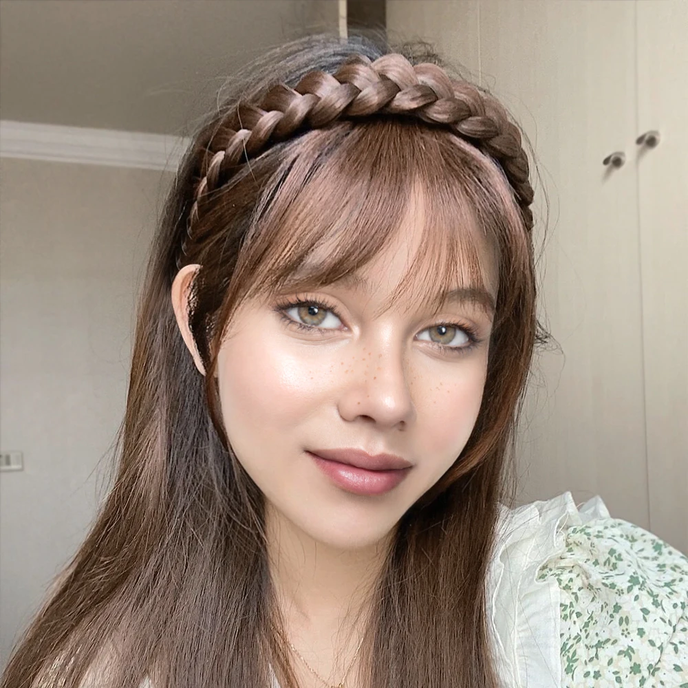 Wig Bangs Hairband Fake Hair Headband Fringe Hair Extension Braid Hair Hoop Women Girls Clips Hair Accessories Hairpiece Clips