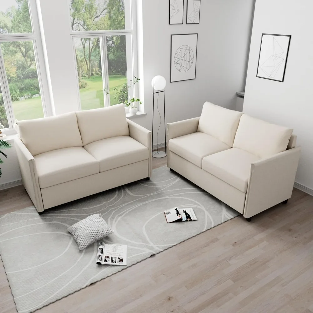 

2-piece double sofa, 52 "small living room sofa, no tools setup, small space, beige