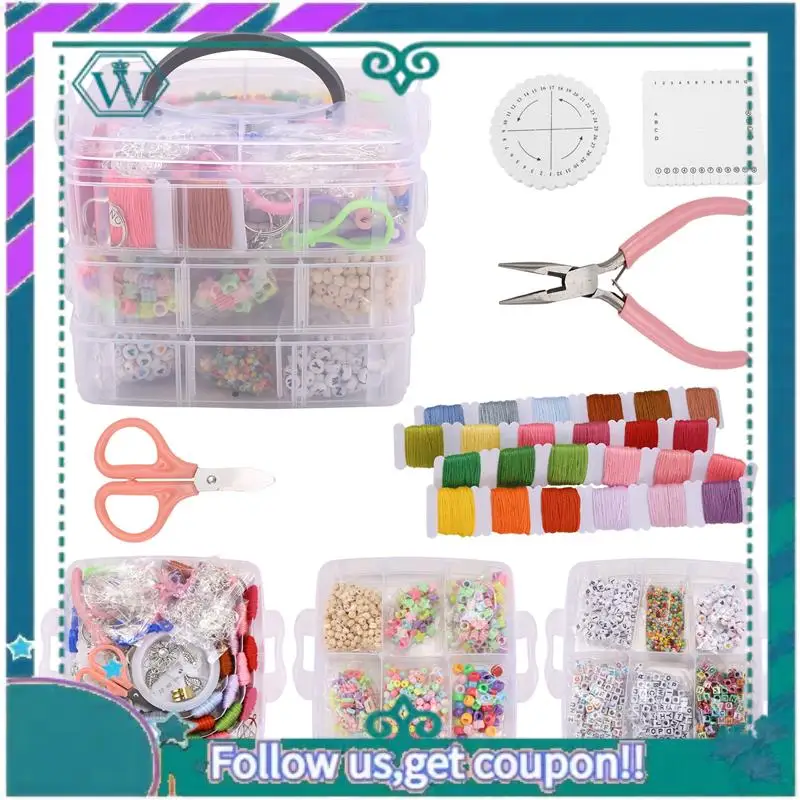 

A09P 12 Styles Friendship Bracelet Kit With String And Letter Beads, Color Embroidery Floss, Elastic Cord, Braiding Disc, Findin