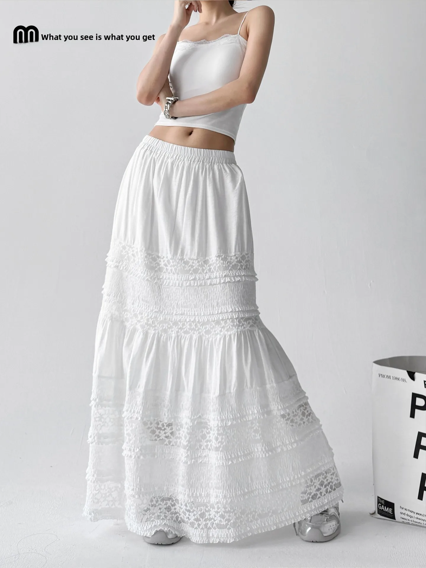 

New 2025 White High Waist Slim Straight Lace Thin Women's Skirt Casual Long Skirt f Body Cake Sle Polyester Cotton Blend