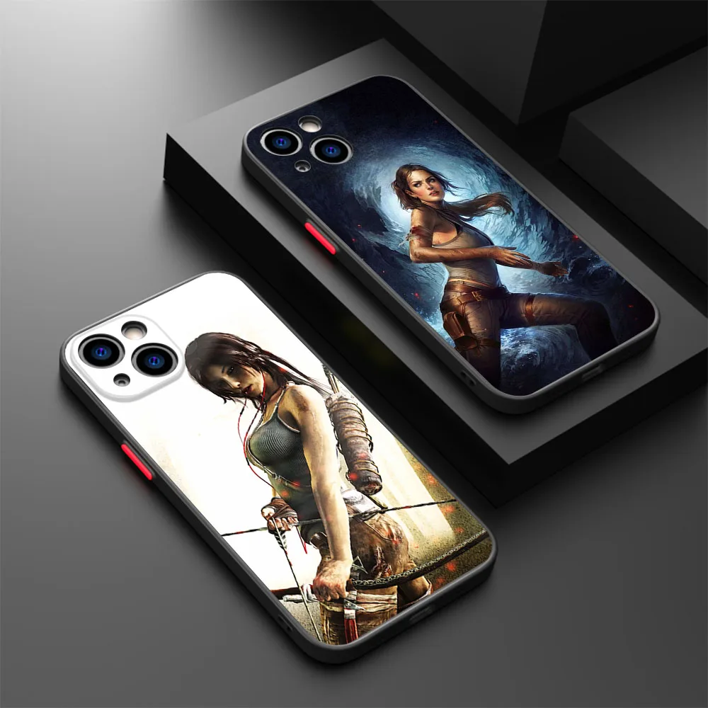 Phone Case For iPhone 16 Plus 15 Pro Max 14 7 8 Plus XR SE 11 12 13 Mini X XS 16Pro Tomb Raider Black Translucent Cover