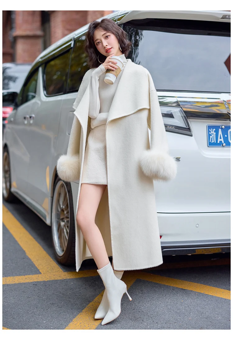 UMI MAO Double-Sided Cashmere Long Coat Winter New Fox Fur 70% Fur Content Elegant Beautiful Clothing Female Overcoat