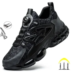 New 2023 Round Button Men Work Safety Shoes Indestructible Steel Toe Cap Sneakers Shock Absorption Anti Puncture Male Footwear