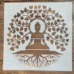 30*30cm diy mandala for painting stencils stamped photo album embossed paper card on wood fabric wall Buddha Statue of Life Tree