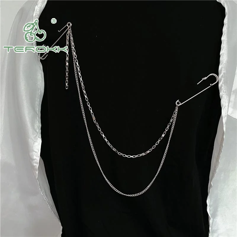 جديد الشرير مزدوجة الطبقات السراويل سلسلة مع بروش دبوس للنساء الرجال الهيب هوب الخصر سلسلة فستان مجوهرات القوطية روك اكسسوارات