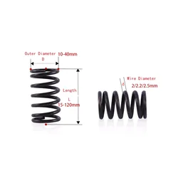 Wire Dia 2.2 Outer Dia 10-40mm Length15-120mm Manganese Steel Pressure Spring Compression spring High Elastic Blackening Spring