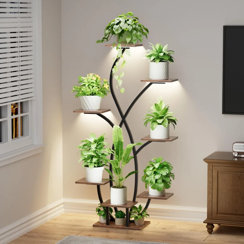support pour plantes d'intérieur avec lumière de croissance, supports pour plantes d'intérieur de 55 pouces, étagère pour plantes d'intérieur à 7 niveaux, plante en forme de fleur