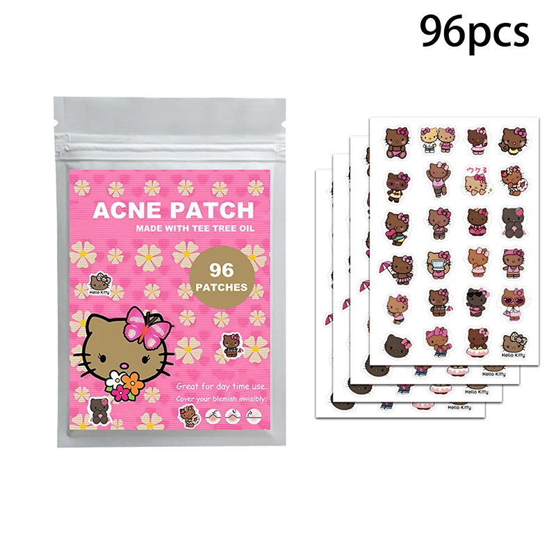 แผ่นแปะสิวรูปซานริโอ้ เฮลโลคิตตี้ 96 ชิ้น ลายการ์ตูนคุโรมิ แผ่นปิดสิวแบบใส ปกปิดสิว กำจัดสิว แผ่นแปะดูแลผิว