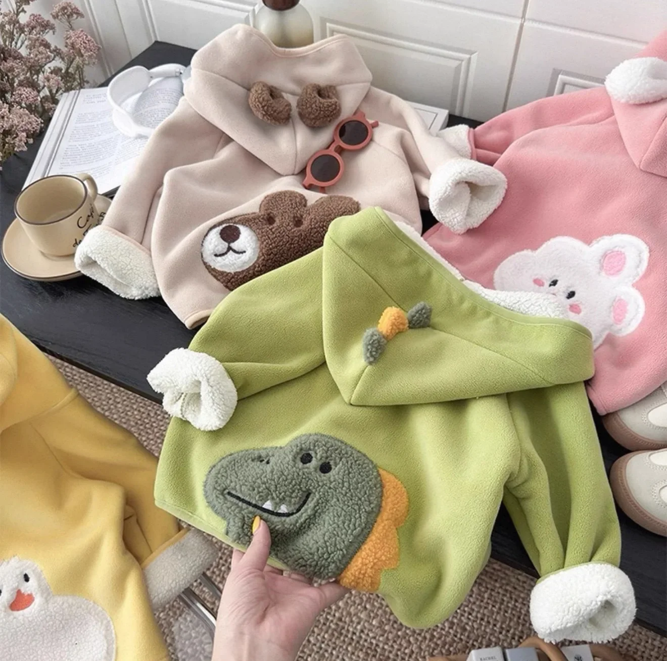 Kinder 3D-Cartoon-Kapuzenjacke Herbst Winter Haferfleece Gefüttert Dick Warm Langarm Freizeit-Oberbekleidung für Kleinkinder Jungen Mädchen – Detail 3