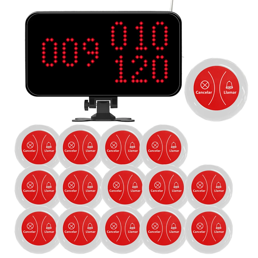 

Wireless Waterproof Waiter Call System 1 Receptor 15pcs Call Button Bar Restaurant Store Pager Call Server System in Spanish