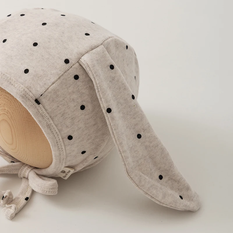 Chapéus longos de proteção auricular de coelho para recém-nascido, padrão de ponto, bonés quentes para meninos e meninas, adoráveis chapéus de