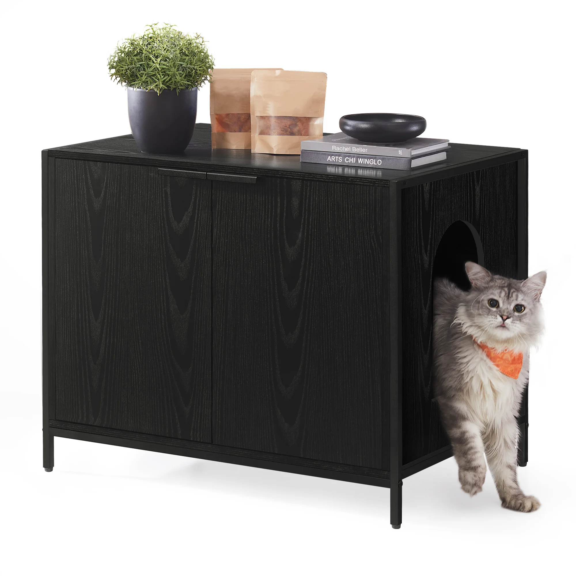 Feandrea Litter Box Enclosure, Modern Cat Litter Box Furniture Hidden, with Handles, Magnetic Locks, Cat House, Side End Table