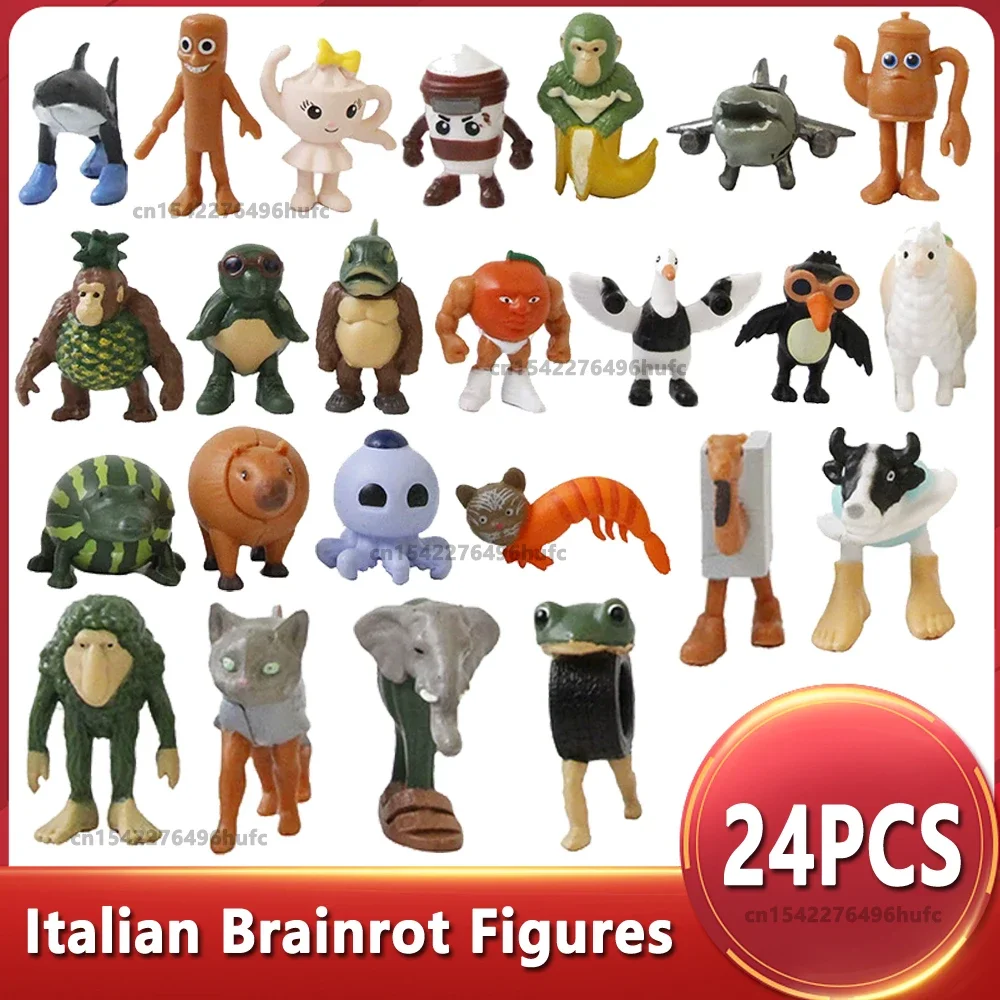 

24Pcs Italian Brainrot Set Tung Tung Tung Sahur Tralalero Tralala Figurine Mini Ornaments Action Figure Toys Kids Birthday Gifts