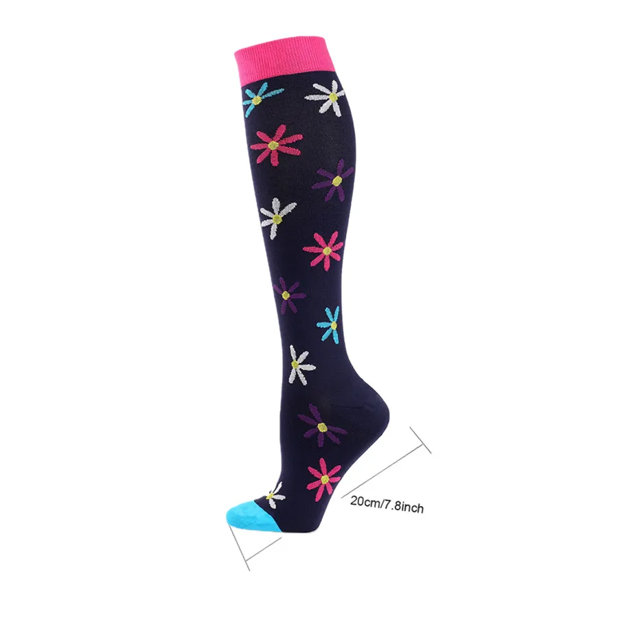 6pairs Muscle Relief Printed Compression Socks Sport Support Stockings For Men Women Hiking Cycling Tennis Training