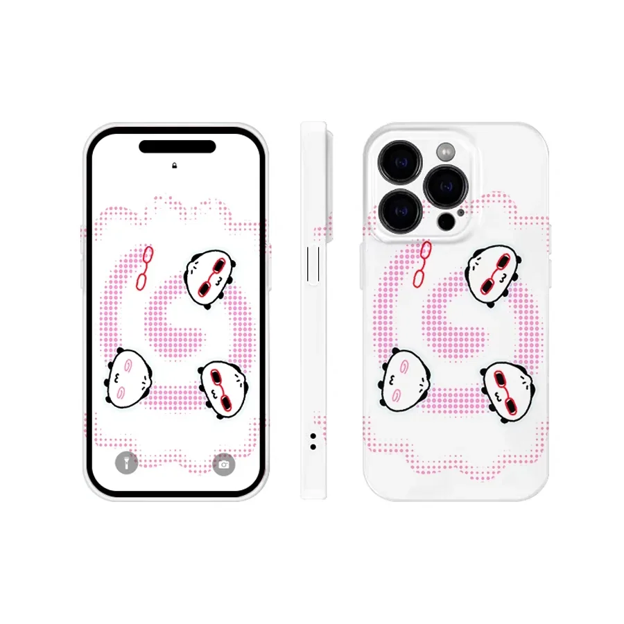 Korean Ins Simple Polka Dot Pink Bun Case for IPhone 15 14 13 Pro Max 12 11 Pro Plus Shockproof Protective Hard PC Acrylic Cover