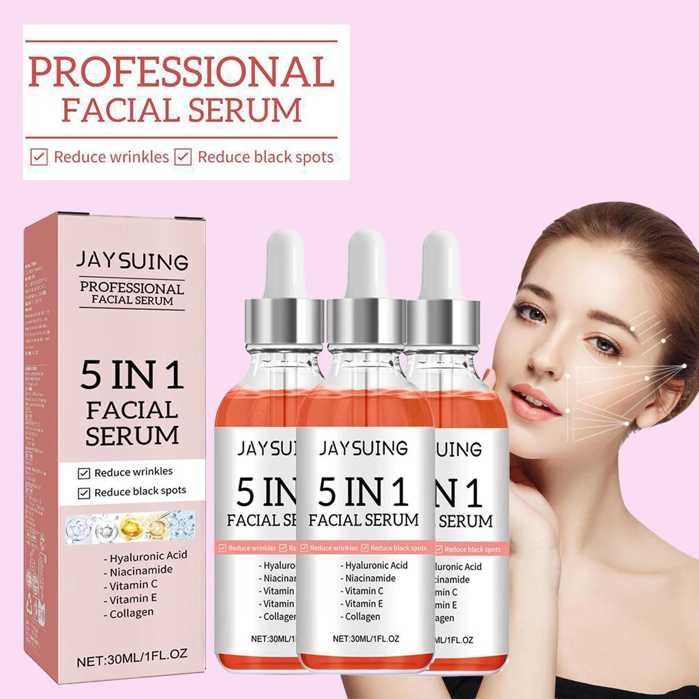 

5 In 1 Hyaluronic Acid Face Serum Lightning Facial Serum Fade Fine Lines Moisturizing Vitamin C Collagen Shrink Pores Skin Care
