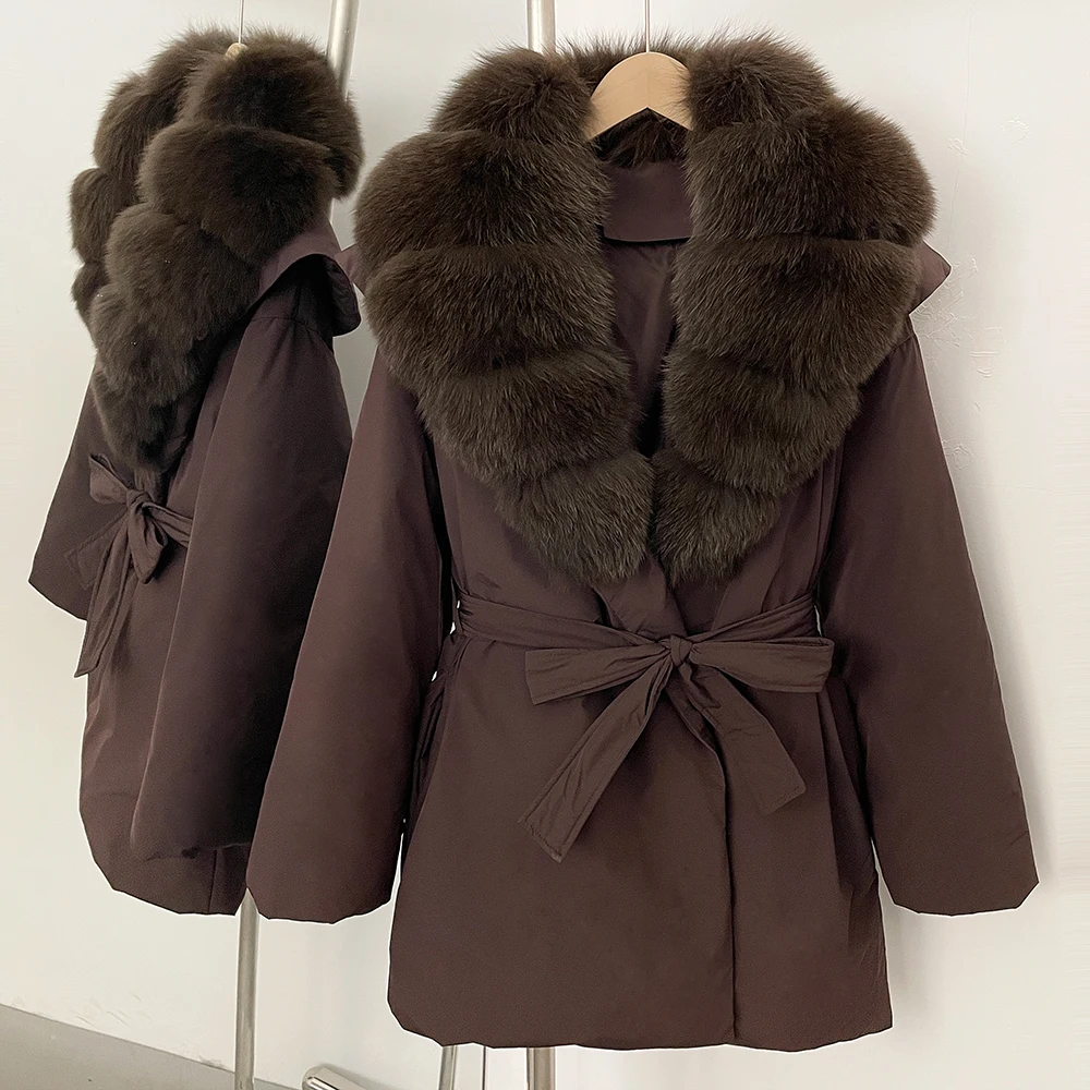

White Duck Down Coat Women 2025 Fashion Thickened Warm New Fluffy Puffer Jacket Winter Outerwear Natural Real Fox Fur Collar