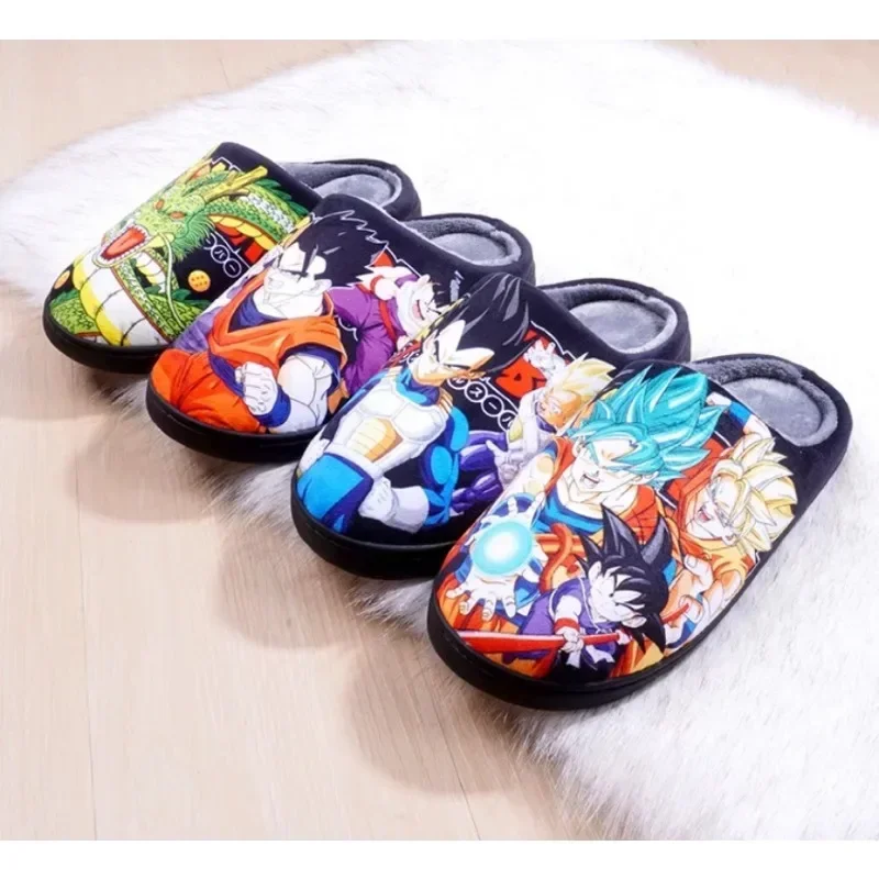 Zapatilla de Cosplay de felpa cálida de Anime Dragon Ball Goku, toboganes de casa antideslizantes para interiores para parejas, zapatos de algodón para el hogar con envoltura del dedo del pie para hombres y mujeres