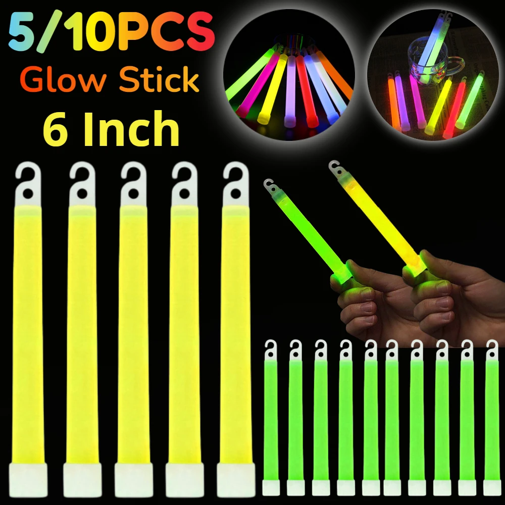 5/10PCS LED Glow Stick 6 Inch Military Glow Light Sticks with Hook Outdoor Emergency Glow In The Dark Concert Party Light Sticks