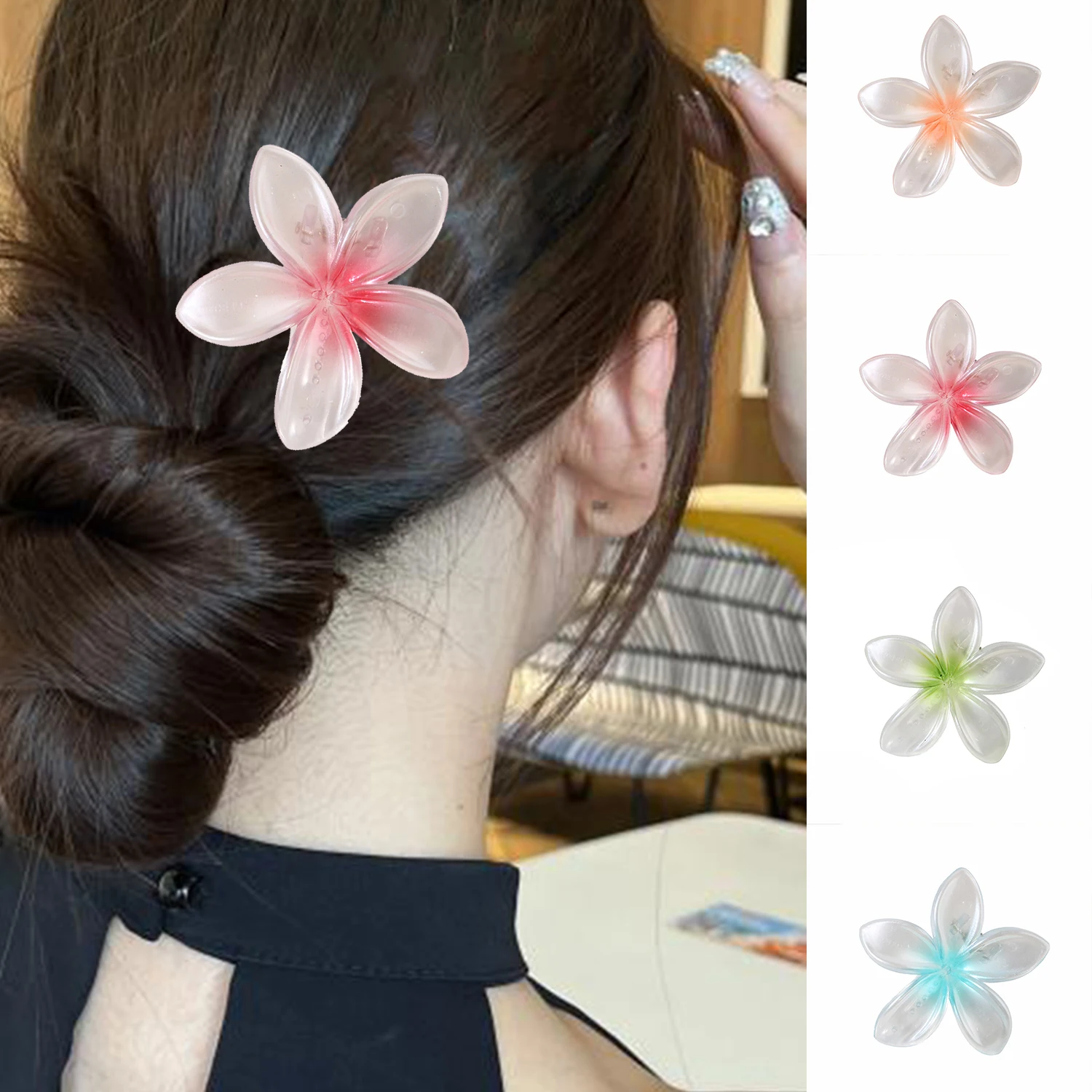 

1Pc Buckle Barrette Hawaiian Hairpin Hairgrip BB Clip Bohemia Transparent Egg Flower Seaside Beach Holiday