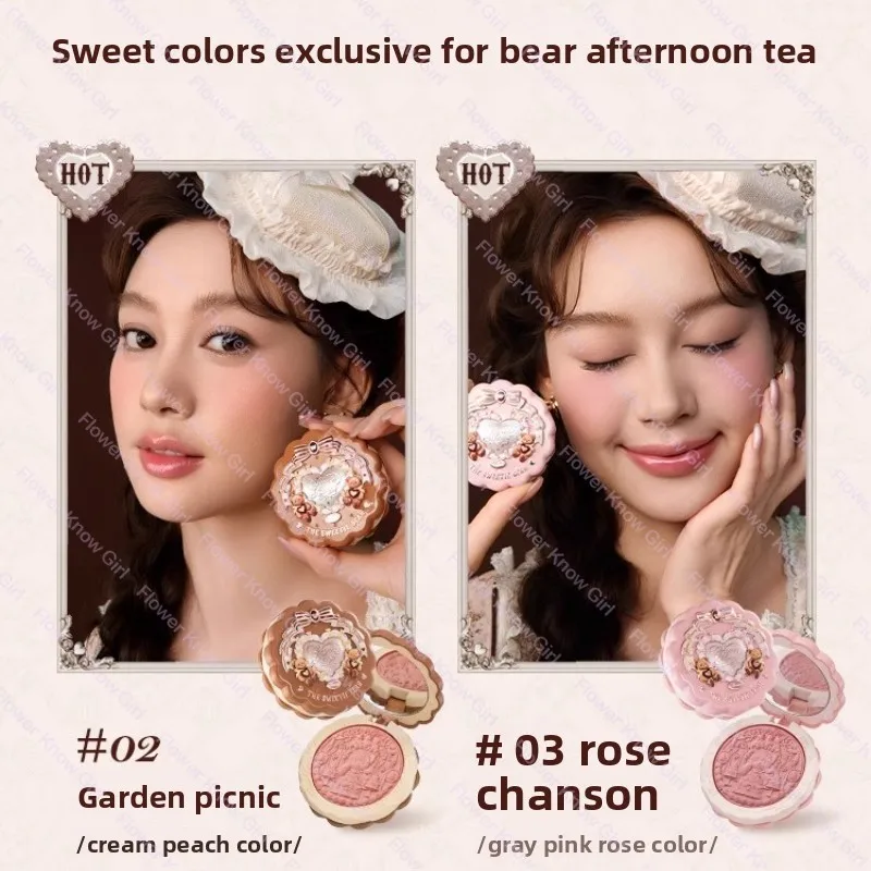 Flor sabe a querida coleção urso cetim em relevo blush duradouro fosco soprando natural brilho cosméticos faciais 5g