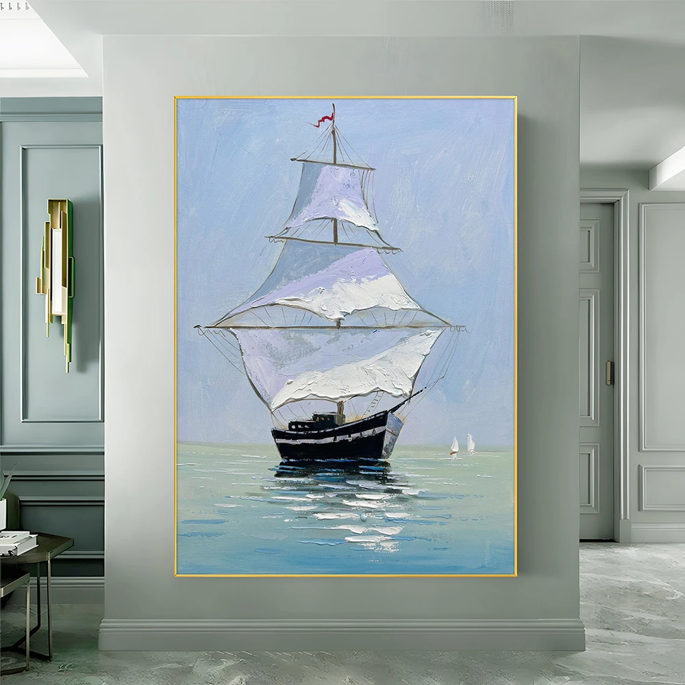 Hand Painted Oil Painting Extra Large Abstract Sailboat Oil Painting Original NauticalPainting Impressionist Landscape Painting