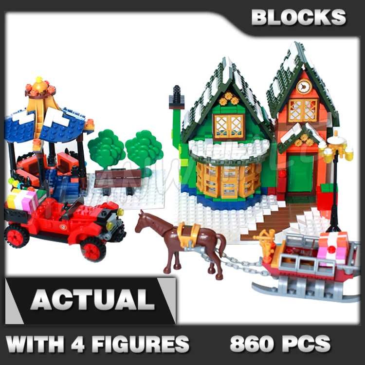 860 個クリスマス冬村郵便局車パビリオンメール雪そり 25607 ビルディングブロックおもちゃモデルと互換性あり