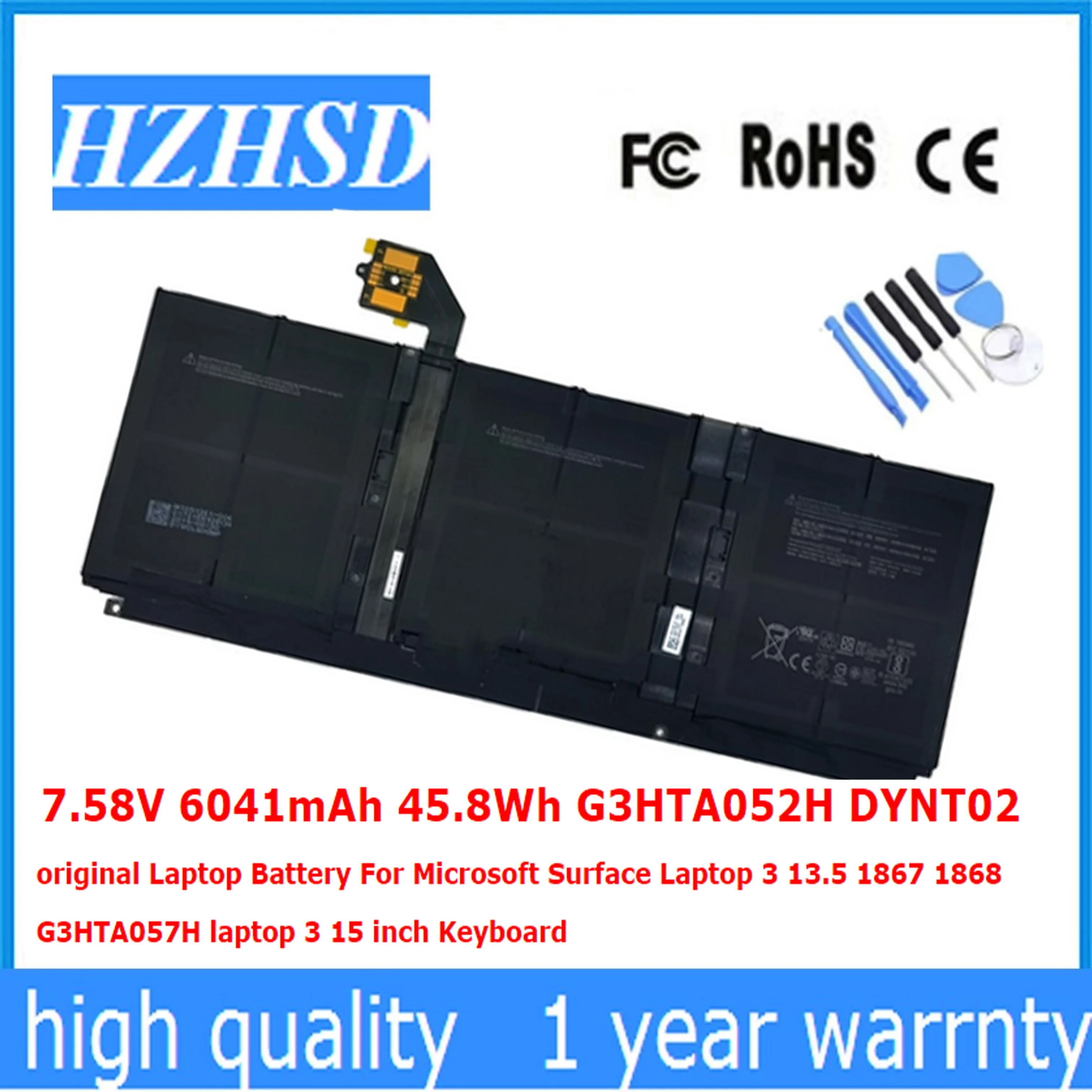 7.58V 6041mAh 45.8Wh G3HTA052H DYNT02 original Laptop Battery For Microsoft Surface Laptop 3 13.5 1867 1868 G3HTA057H Keyboard