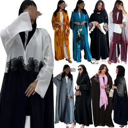 Giallo Abaya Dubai Donne di Lusso Musulmano Maxi Vestito Kimono Cardigan Turchia Caftano Kebaya Caftano Marocain Femme Djellaba Jalabiya
