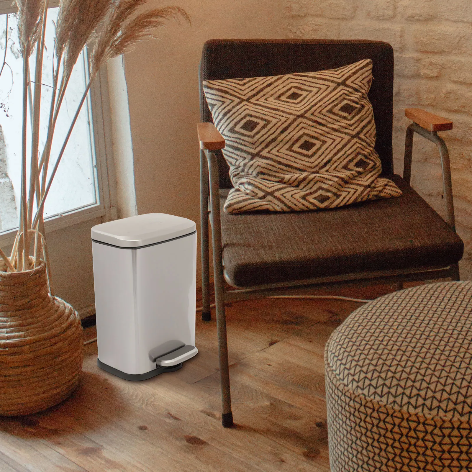 

Stainless Steel Foot Press Trash Can Large Size Dustbin for Kitchen Living Room Bedroom Bathroom Waste Paper Basket