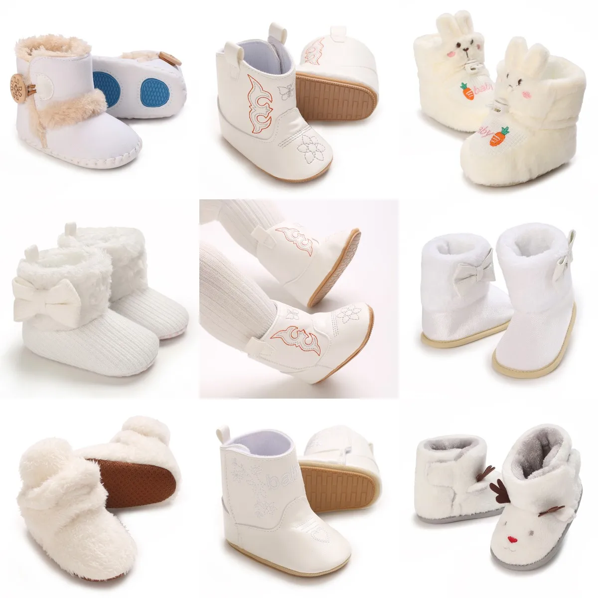 

NEW 0-18 months Super Cute Winter Snow Baby Boots Cute White Warm Booties For Kids Soft Sole Infant Newborn Toddler Baby Shoes