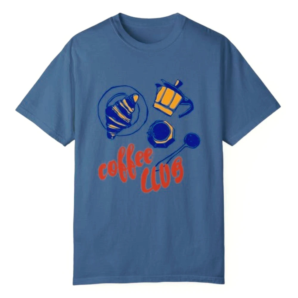 نادي القهوة تي شيرت القهوة عاشق قميص ريترو الجرافيك تيشيرت مطبوع القهوة والكرواسون التي شيرت الجمالية العصرية المرأة ملابس علوية من القطن