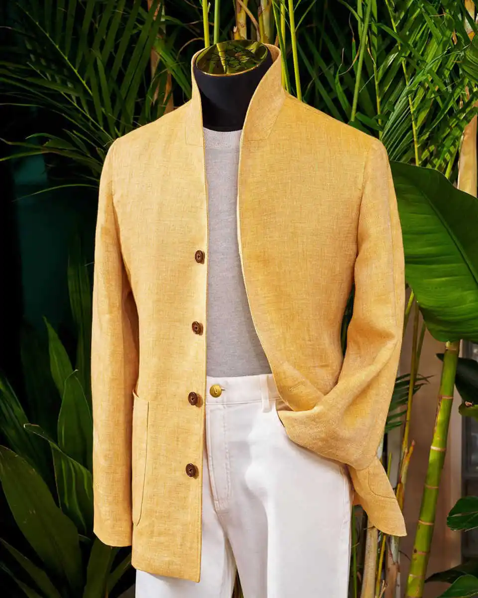 Modern Men Wedding Suits Single Breasted Tuxedos Stand Collar Groom Wear 2 Pcs Jacket Pants Prom Evening Party Custom Made