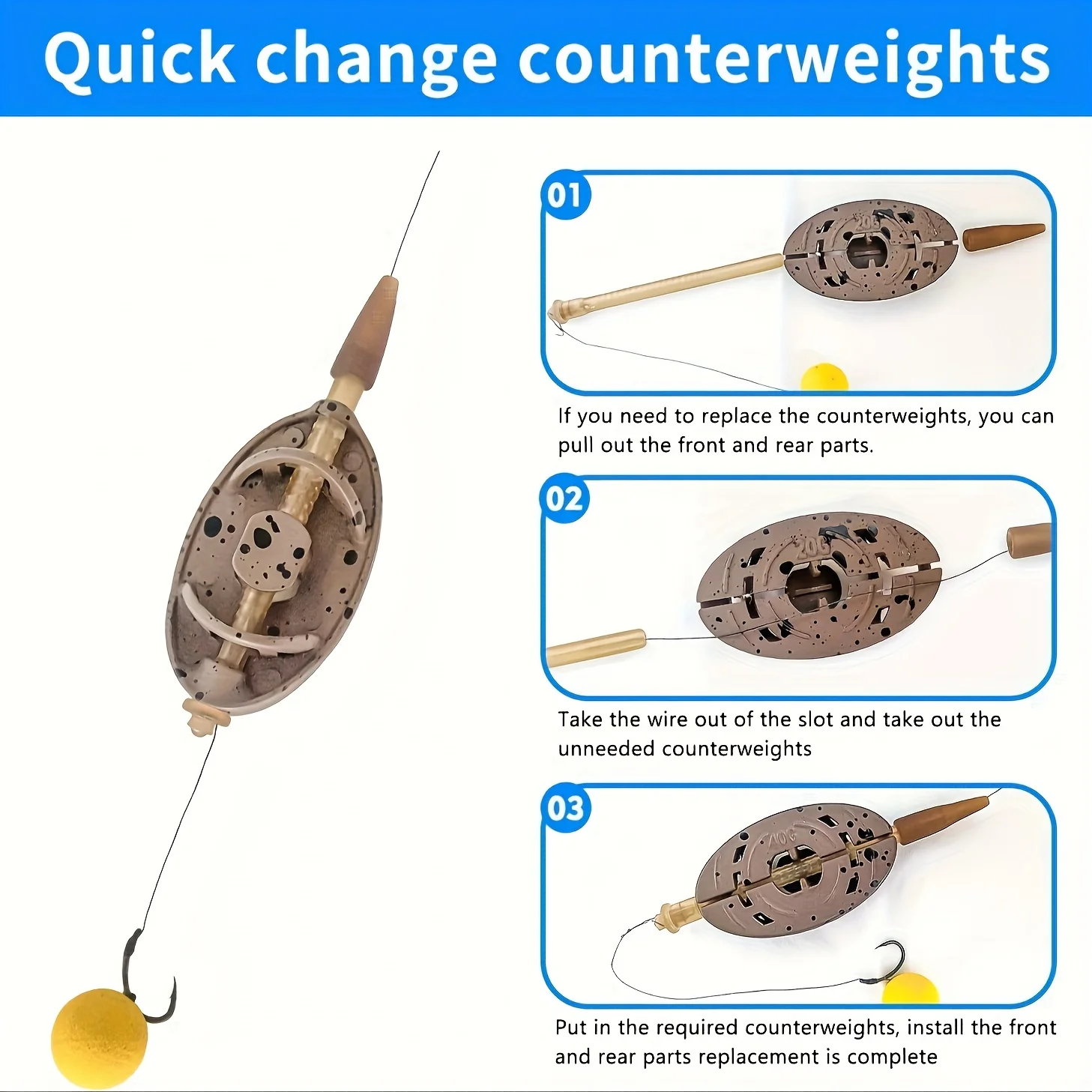 مجموعة أدوات تغذية صيد سمك الشبوط بأوزان من سبائك الزنك (0.71 أونصة/1.06 أونصة/1.41 أونصة/1.76 أونصة) مع قالب تحرير سريع