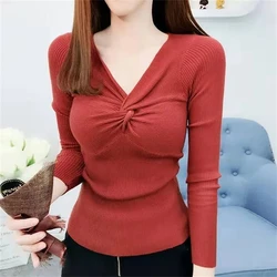 Womens Sweaters Spring Autumn V-neck Knitted Pullovers Loose Bottoming Shirt Cashmere Fashion Jumper Solid Sweater