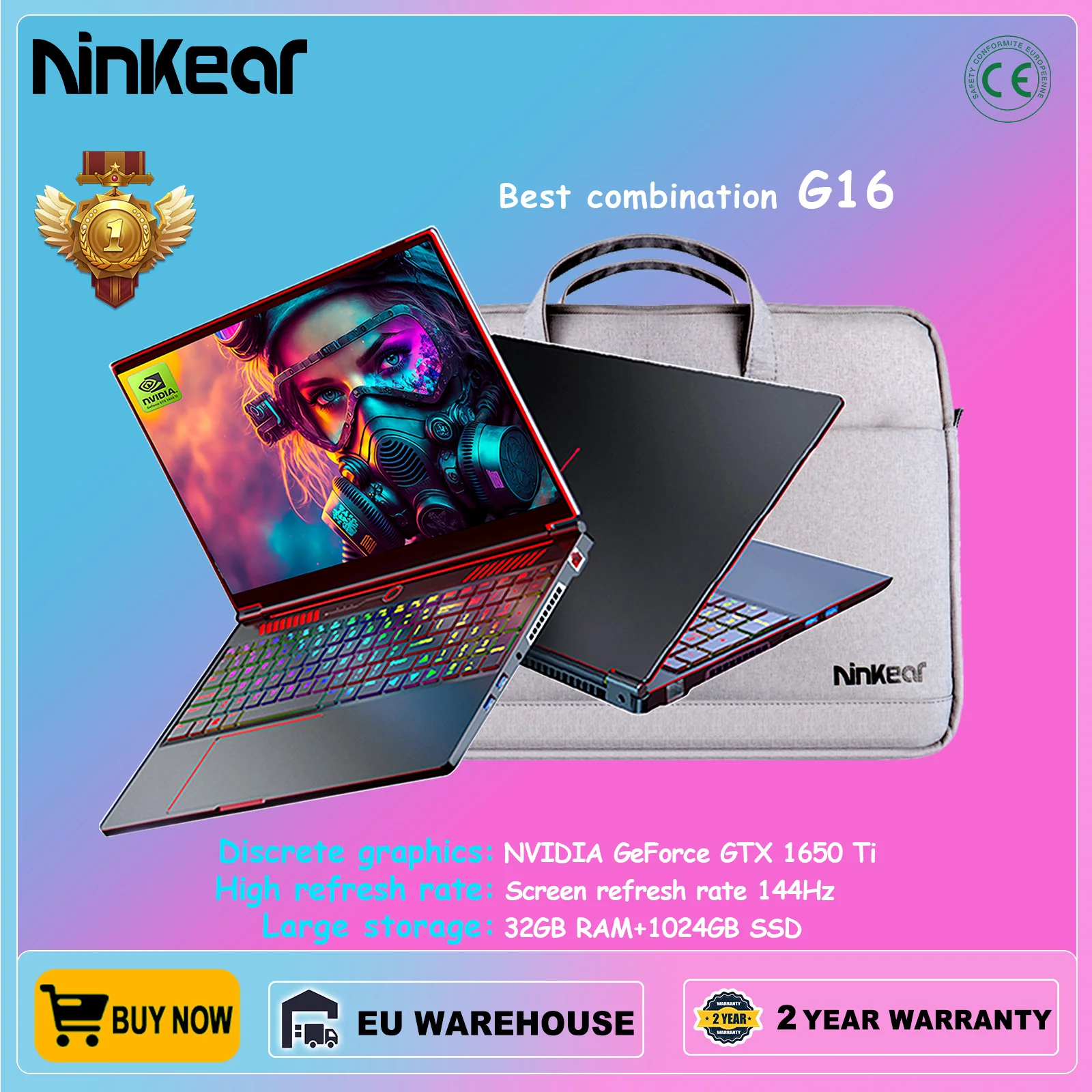 Ninkear G16 Gaming Laptop 16-Inch Intel Core I9-10885H Nvidia GTX1650Ti Notebook 144Hz 32GB+1TB SSD Windows 11 Gaming Notebook