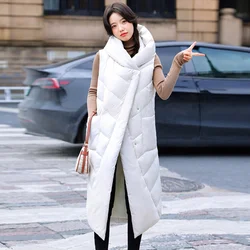 Down Shiny Cotton Vest Women's Long Knee Hooded Warmth Fashion Waistcoat Student High Quality Jacket