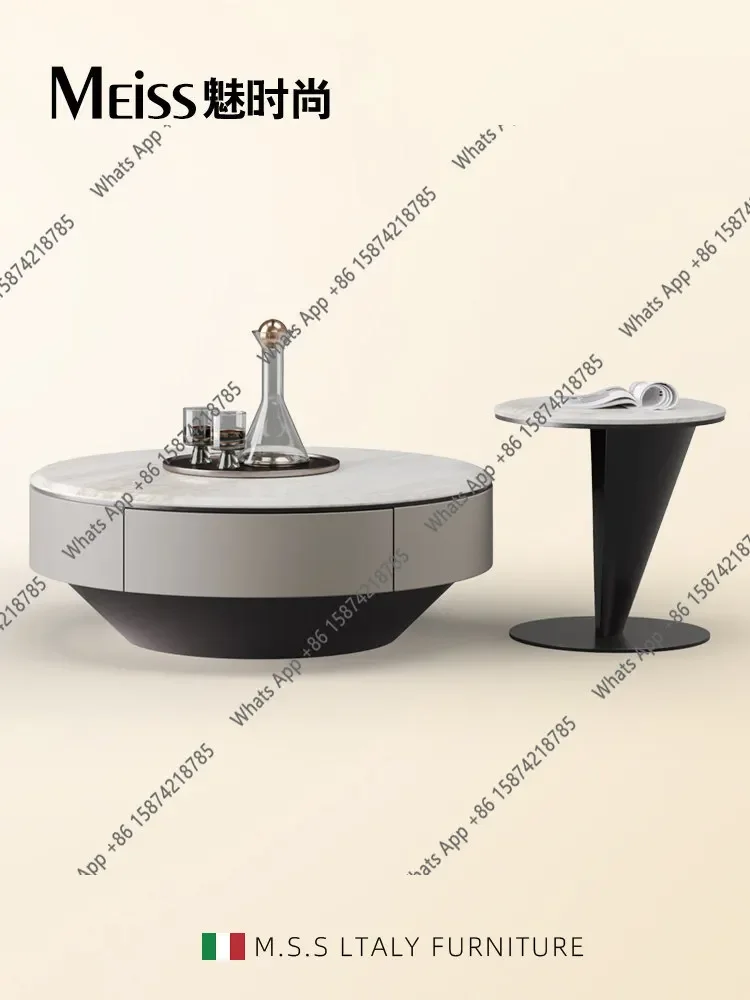 NB Designer high-end large flat-floor villa, Italian light luxury natural marble coffee table