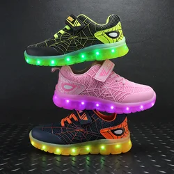 Zapatillas luminosas brillantes para niños, zapatos de Skate con luz Led dorada y rosa, a la moda, con carga USB