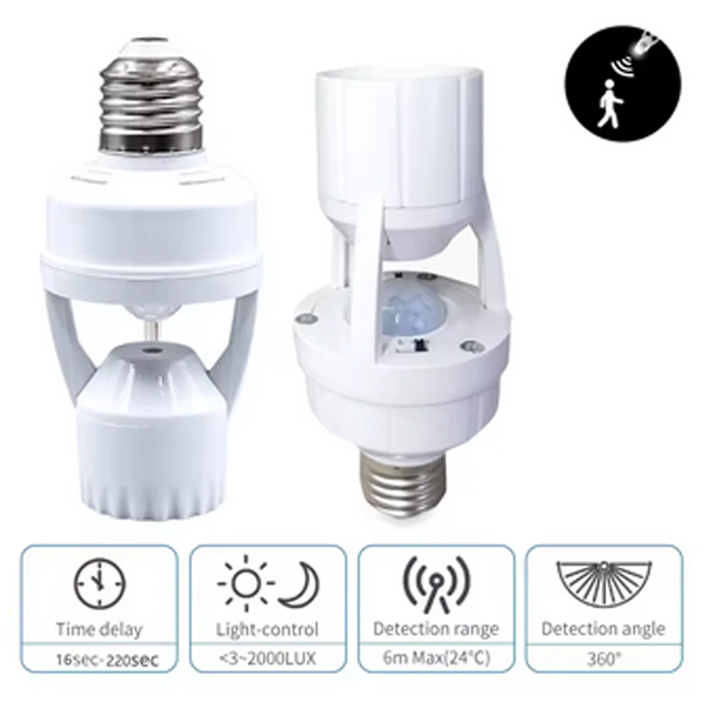 

Motion Sensor Lamp Head Base 220V 110V E27 E26 Switch Bulb Holder Socket Adapter Converter Human Induction Infrared Body Sensor