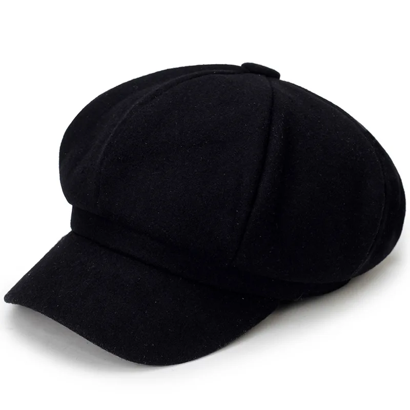 Autumn Winter Newsboy Caps Men Women Warm Woolen Solid Octagonal Hat For Male Detective Hats Retro Beanies Flat Caps chapeau