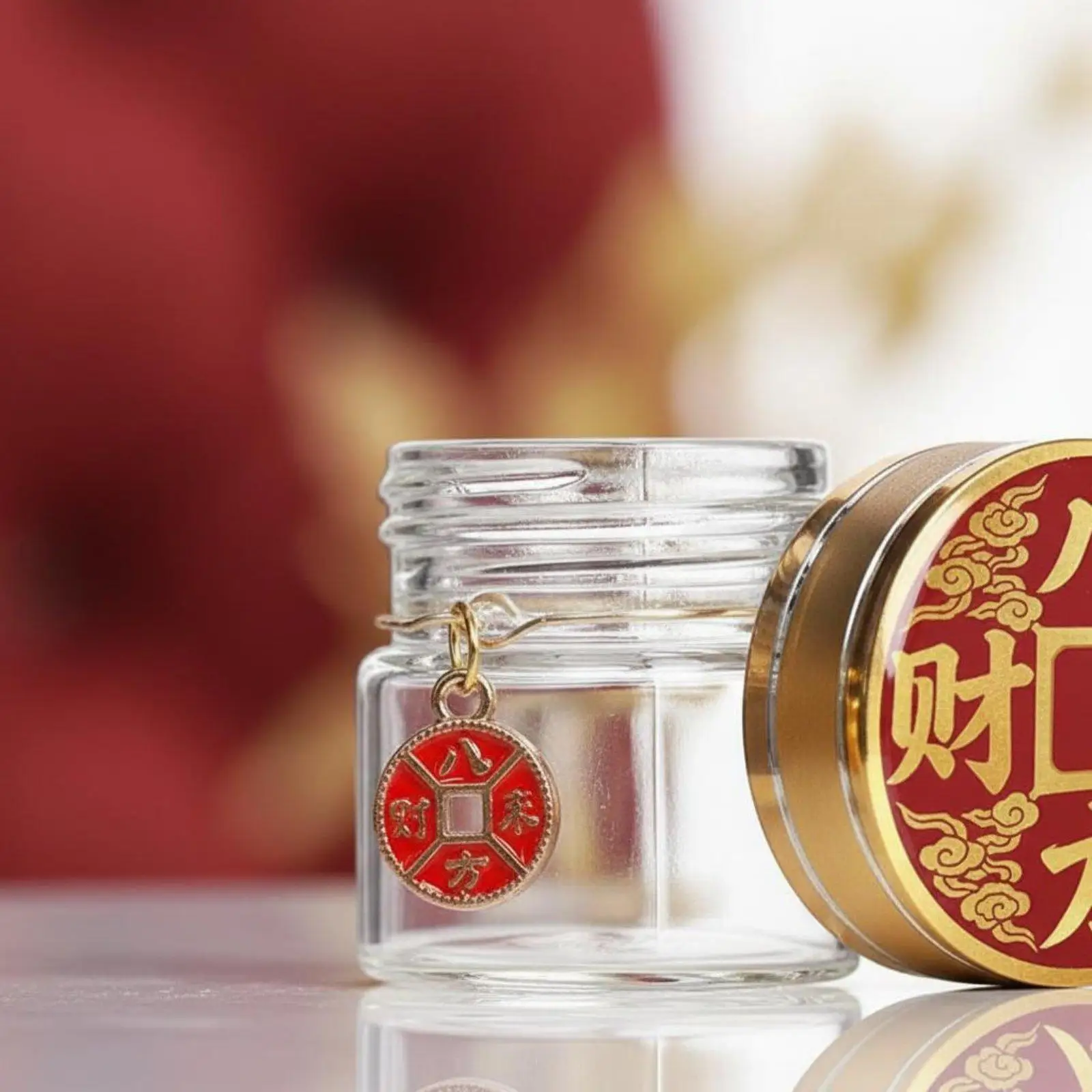 Golden Bead Savings Bottle Symbolizes Fortune Sealed Decorative Glass Bottle Chinese Design Design Mini Glass Storage Jar