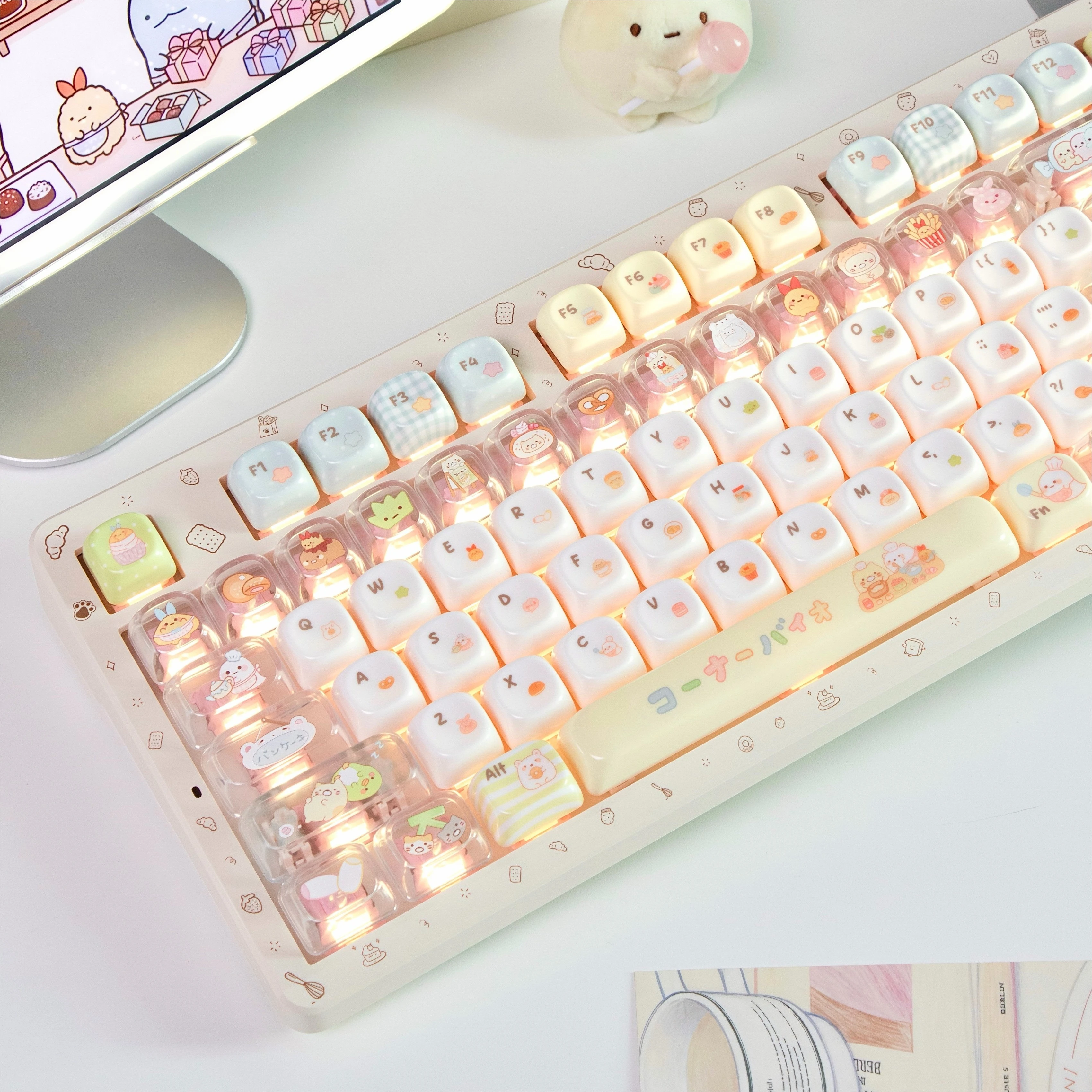 MAIMOOO Cute Cartoon Keycap PC Material Jade Resin MOA Round Transparent Personalized Key For Mechanical Keyboard 134 Keys