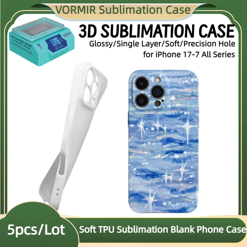 

VORMIR 5pcs 3D Sublimation Phone Case for iPhone 17 16 15 14 13 12 11Pro Max Full Wrapped Film Print Blank Cover Slim Shell DIY