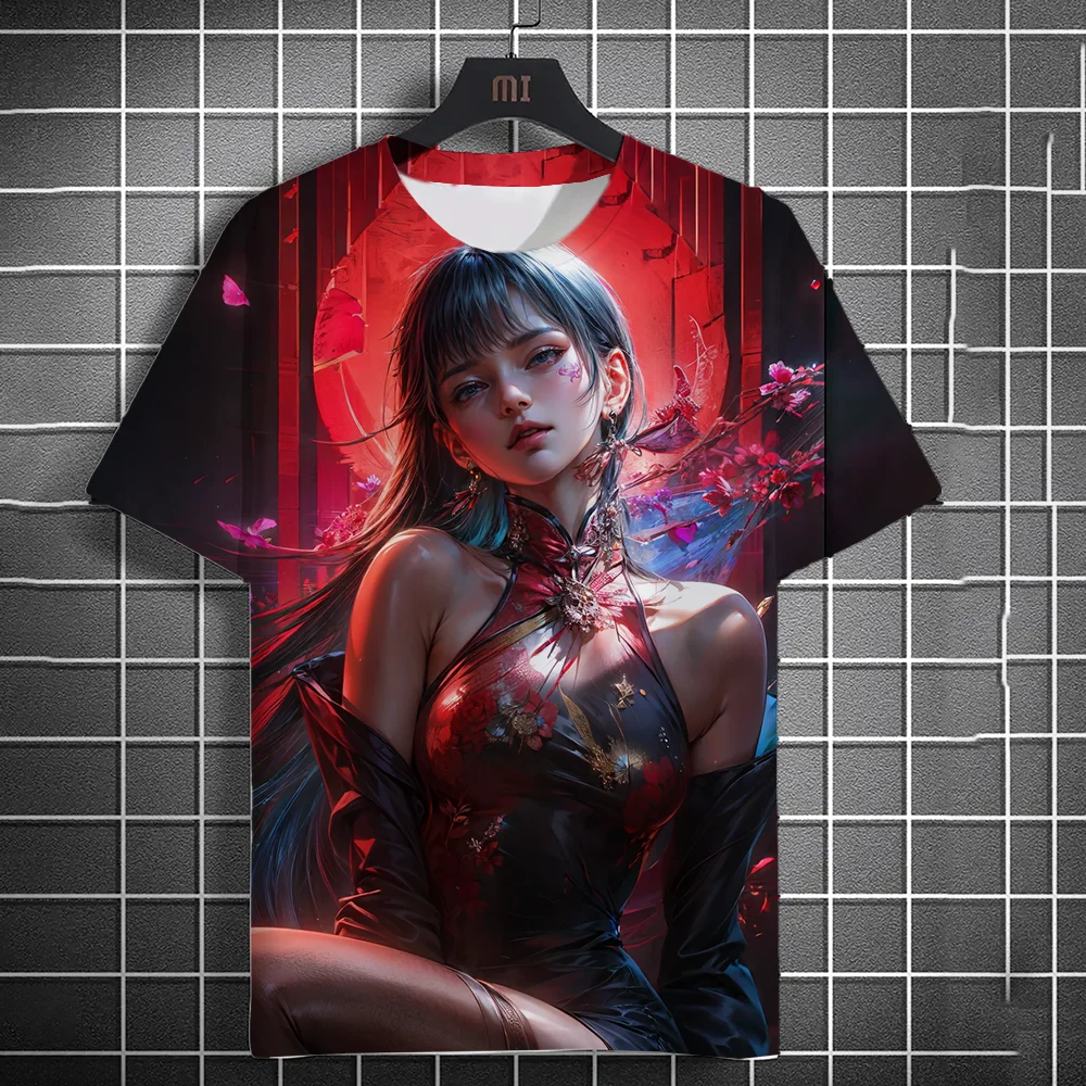 fashion Men's T-shirt 3D printed anime beauty sexy printed T-shirt casual loose short sleeved T-shirt men's home clothing tops