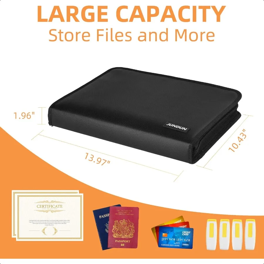 5200 منظم مستندات مقاوم للحريق متعدد الجيوب منظم ملفات الأكورديون مع ملصقات بسحاب مطورة معزولة للحرارة 13 جيوب E