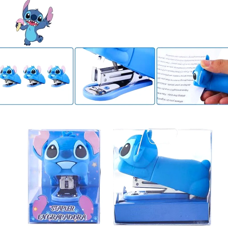 Cartoon Blue Stitch Silicone Stapler Student School Supplies Materials Test Paper Mini Bookbinder Desktop Decoration Stationery