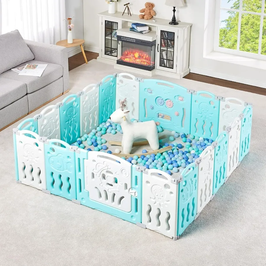 سياج الطفل Play Yard Baby Playpen 14 لوحة - لوحة ألعاب لمركز اللعب الآمن للأطفال وبوابة مع قفل أمان وشكل قابل للتعديل #2