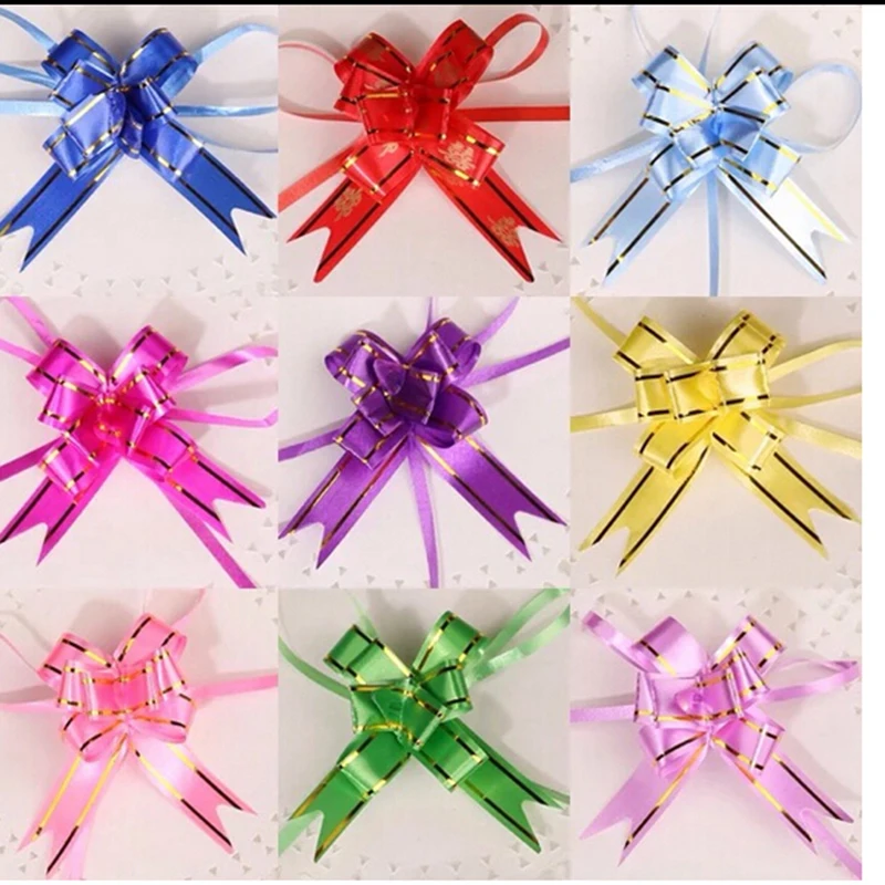 Flower Bow Wrap Pull Ribbon, Decoração do partido, Casamento, Birthday Gift, 10pcs
