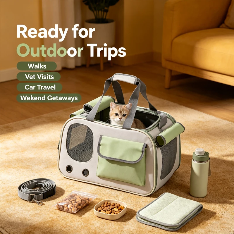 Large-Capacity Crossbody Pet Carrier: Portable Travel Bag for Cats and Dogs, Single-Compartment, Handle-Carry, Breathable Design